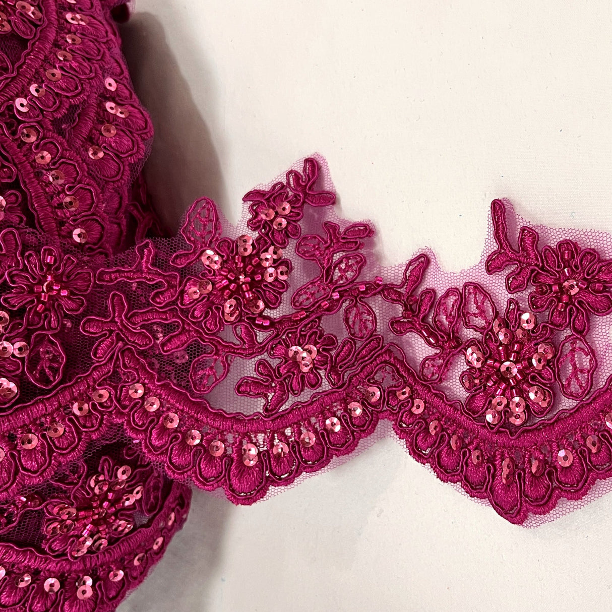 Embroidered Floral Beaded Lace Trim