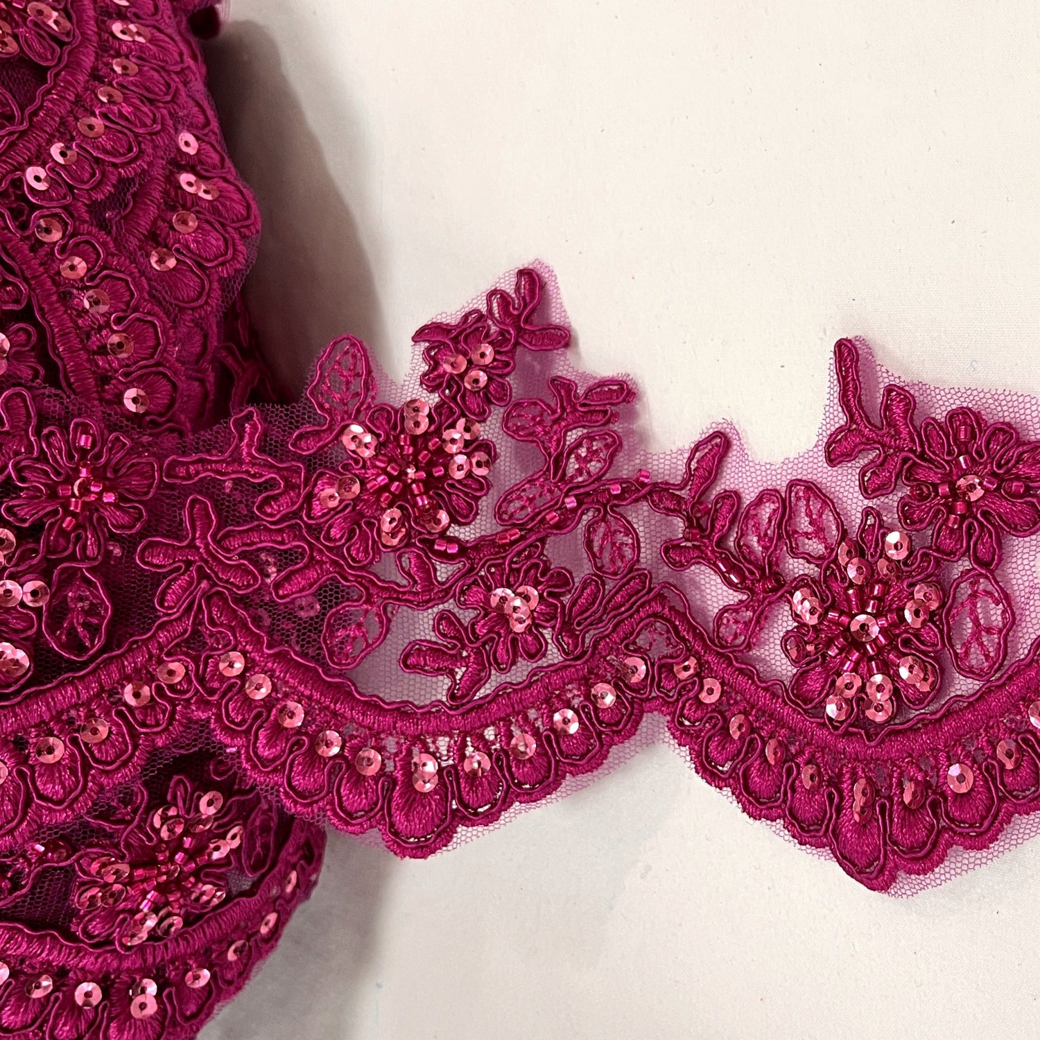 Embroidered Floral Beaded Lace Trim