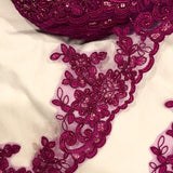 Beaded Corded Lace Trim on Polyester Net Mesh