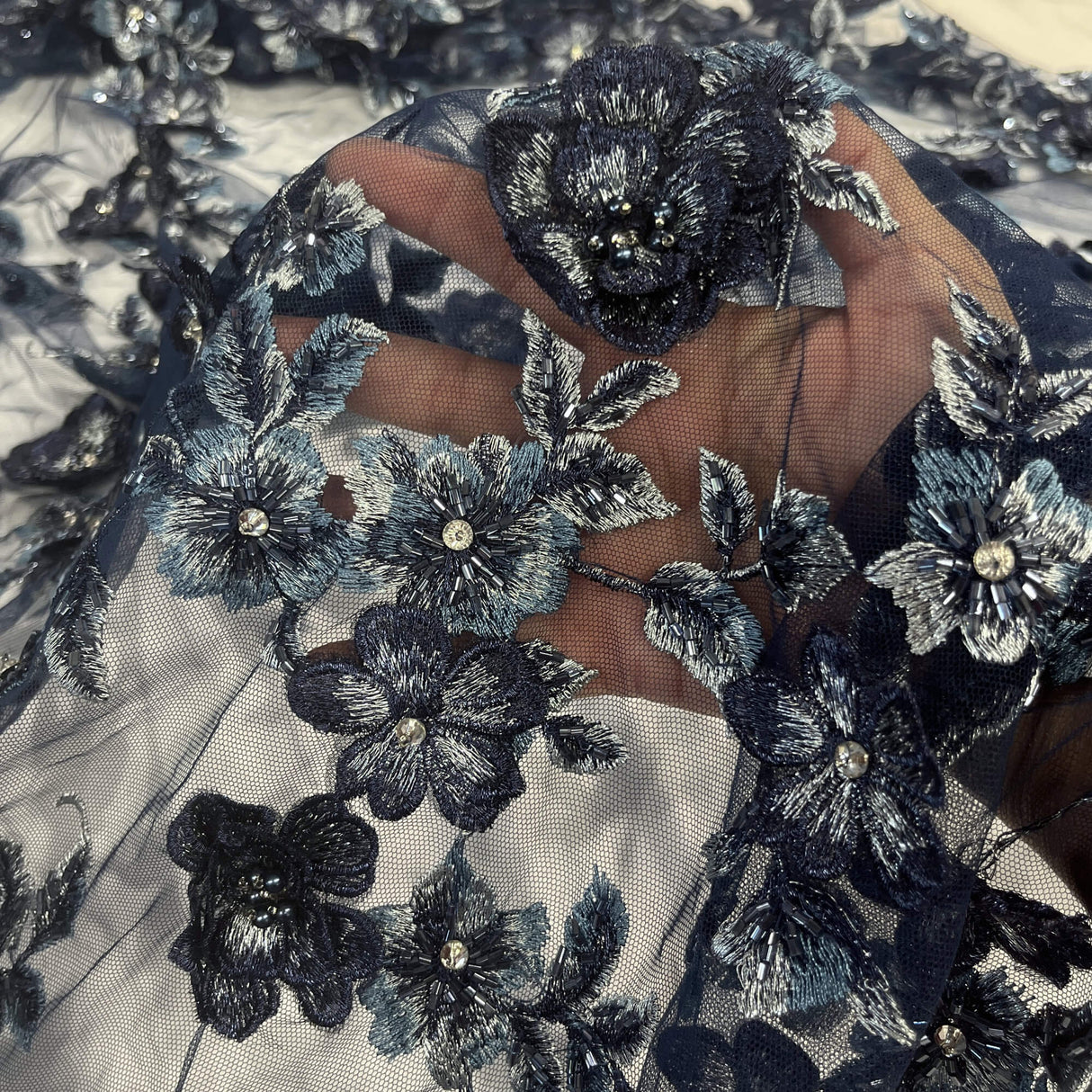 3D Beaded Floral Lace Fabric