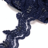 Beaded Corded Lace Trim on Net Mesh