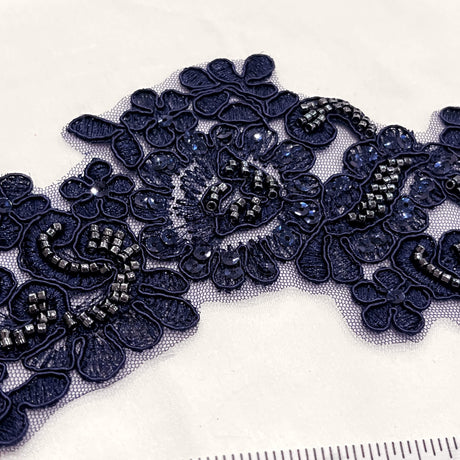 Beaded Corded Floral Lace Applique Pair