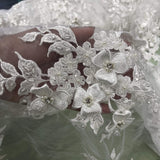 3D Beaded Floral Lace Mesh Fabric