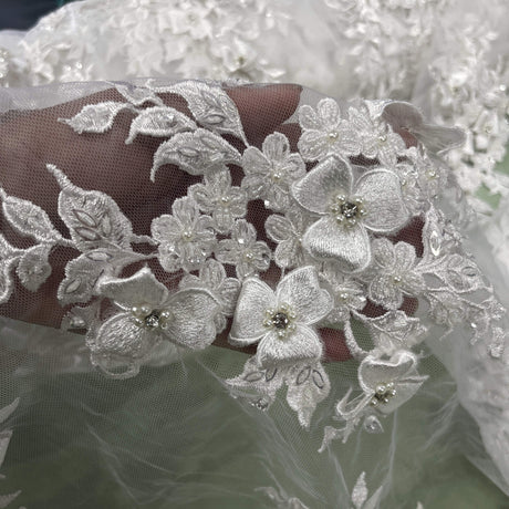3D Beaded Floral Lace Mesh Fabric