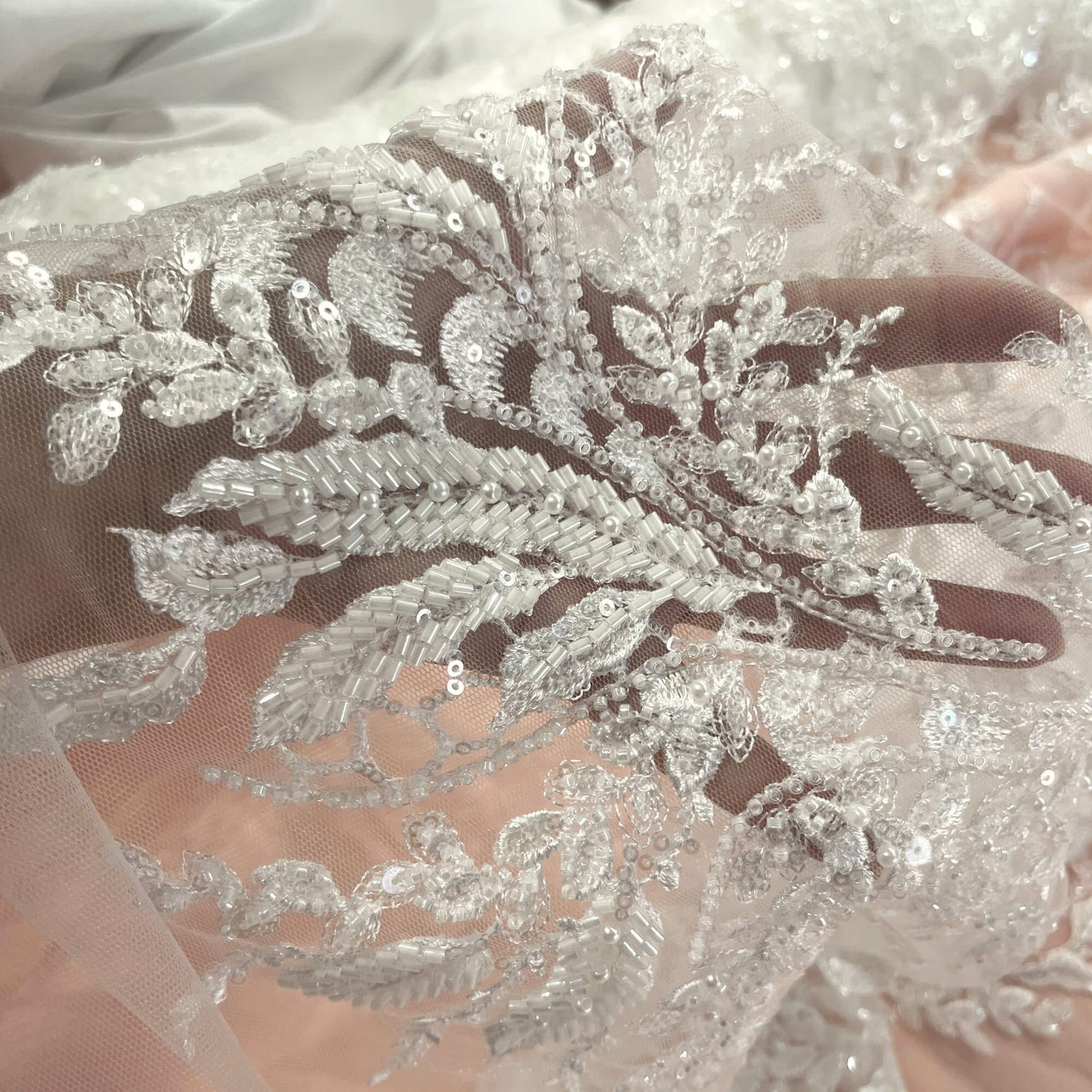 Embroidered Beaded Vine Leaf Lace