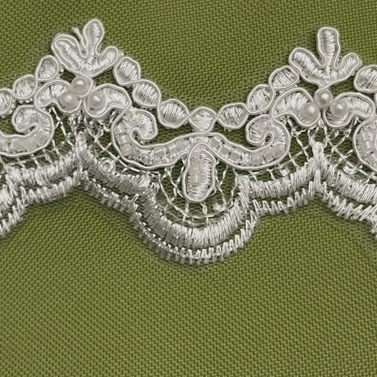 Beaded Corded Lace Trim White