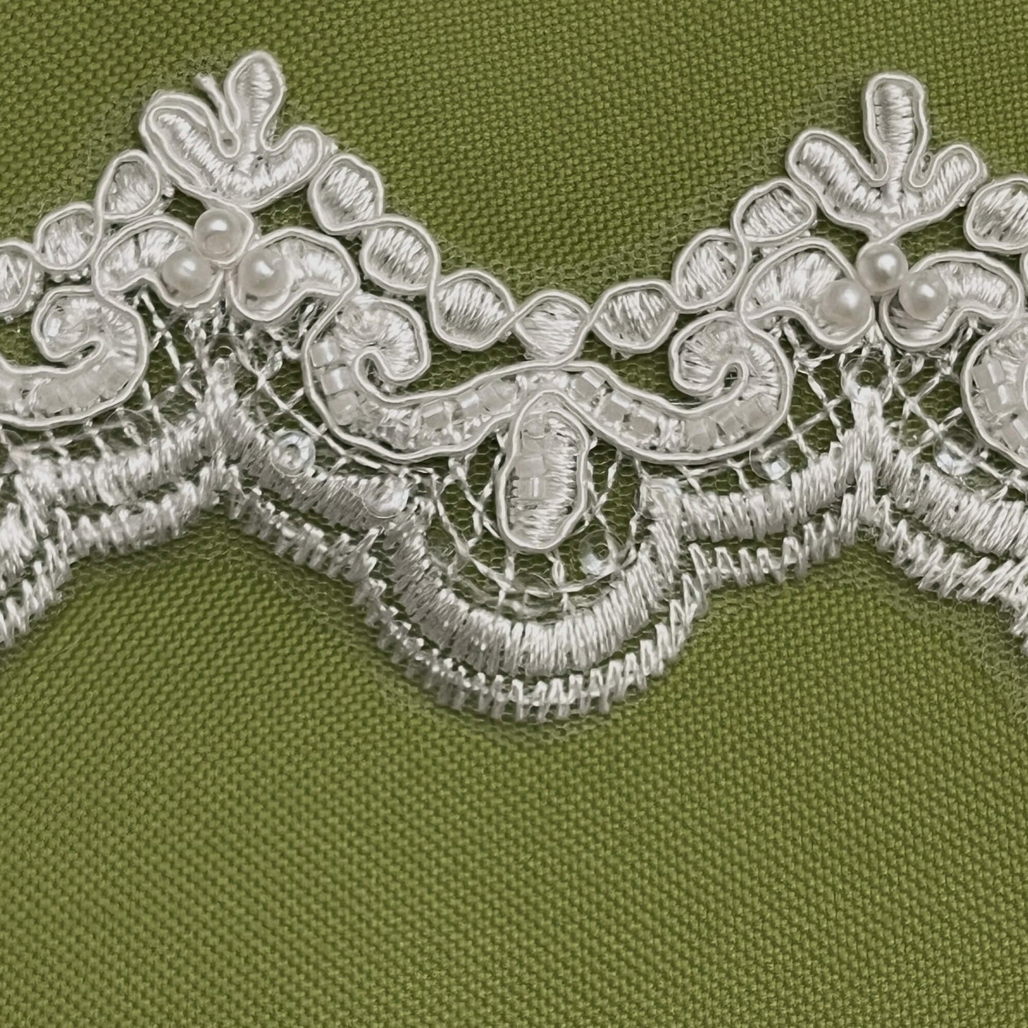 Beaded Corded Lace Trim White