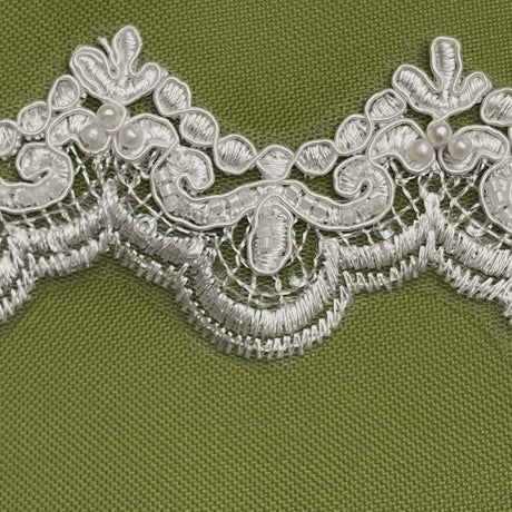 Beaded Corded Lace Trim 2" Wide White Off White