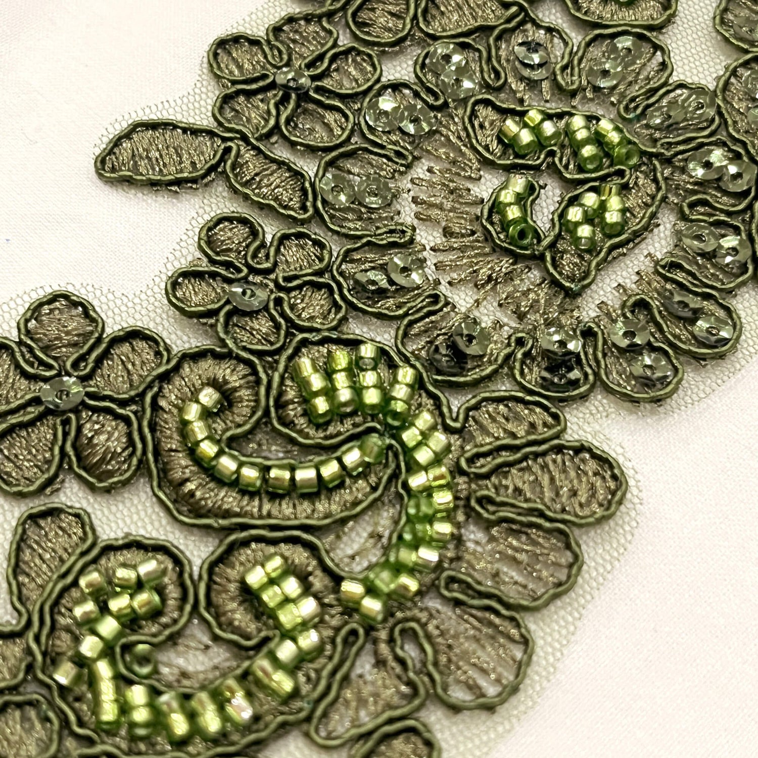 Beaded Corded Floral Lace Applique Pair