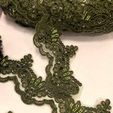 Beaded Corded Lace Trim on Net Mesh