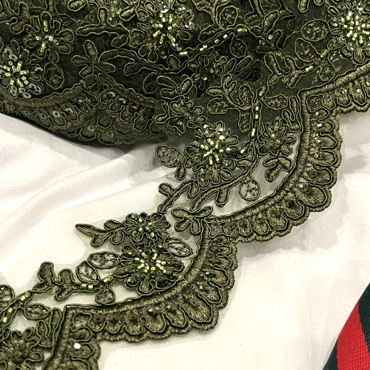 Embroidered Floral Beaded Lace Trim