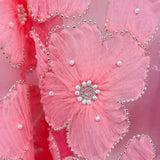 Beaded 3D Floral Lace Fabric - 3D Floral Embroidered Net Mesh, 52" Wide (1 Yard)