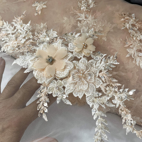 Beaded 3D Floral Lace Mesh