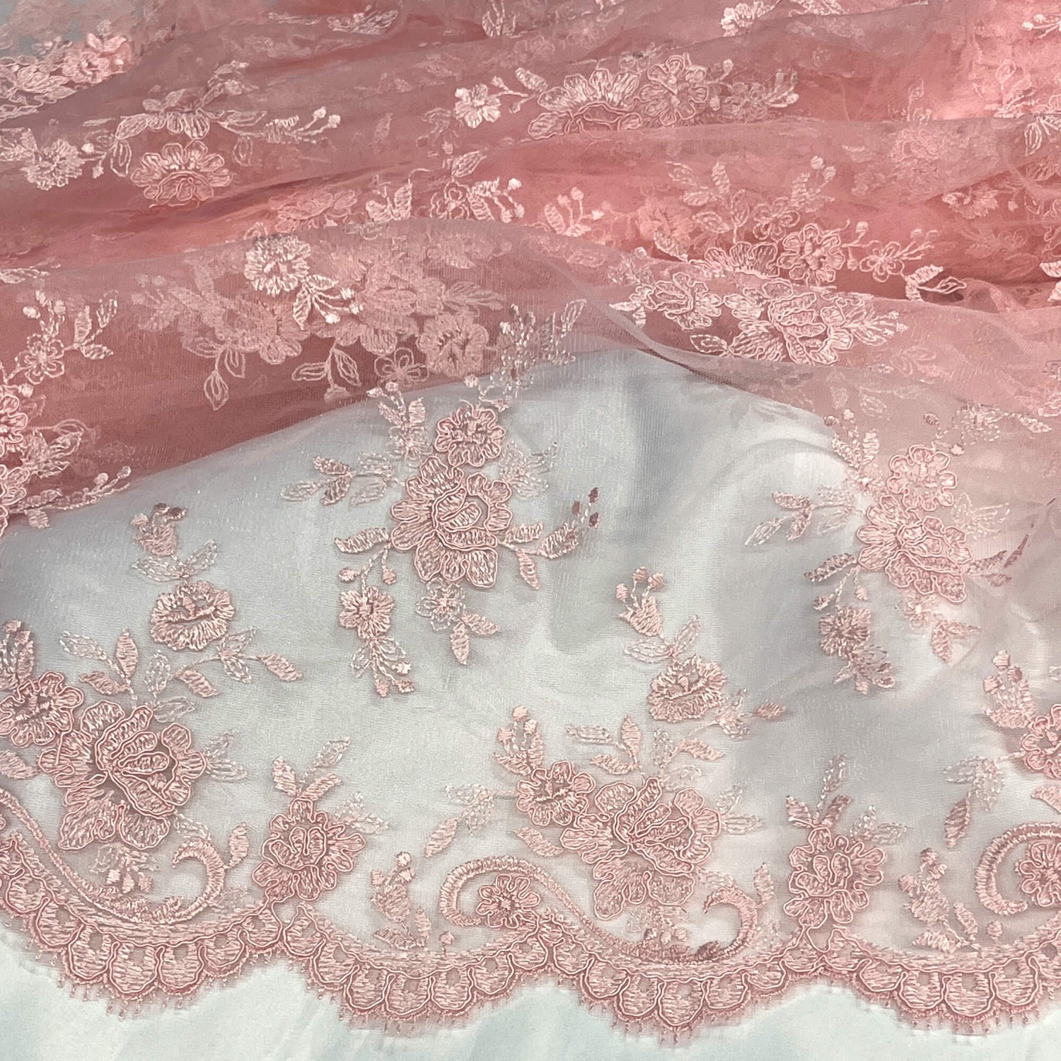 Corded Bridal Lace Fabric on Polyester Net Mesh