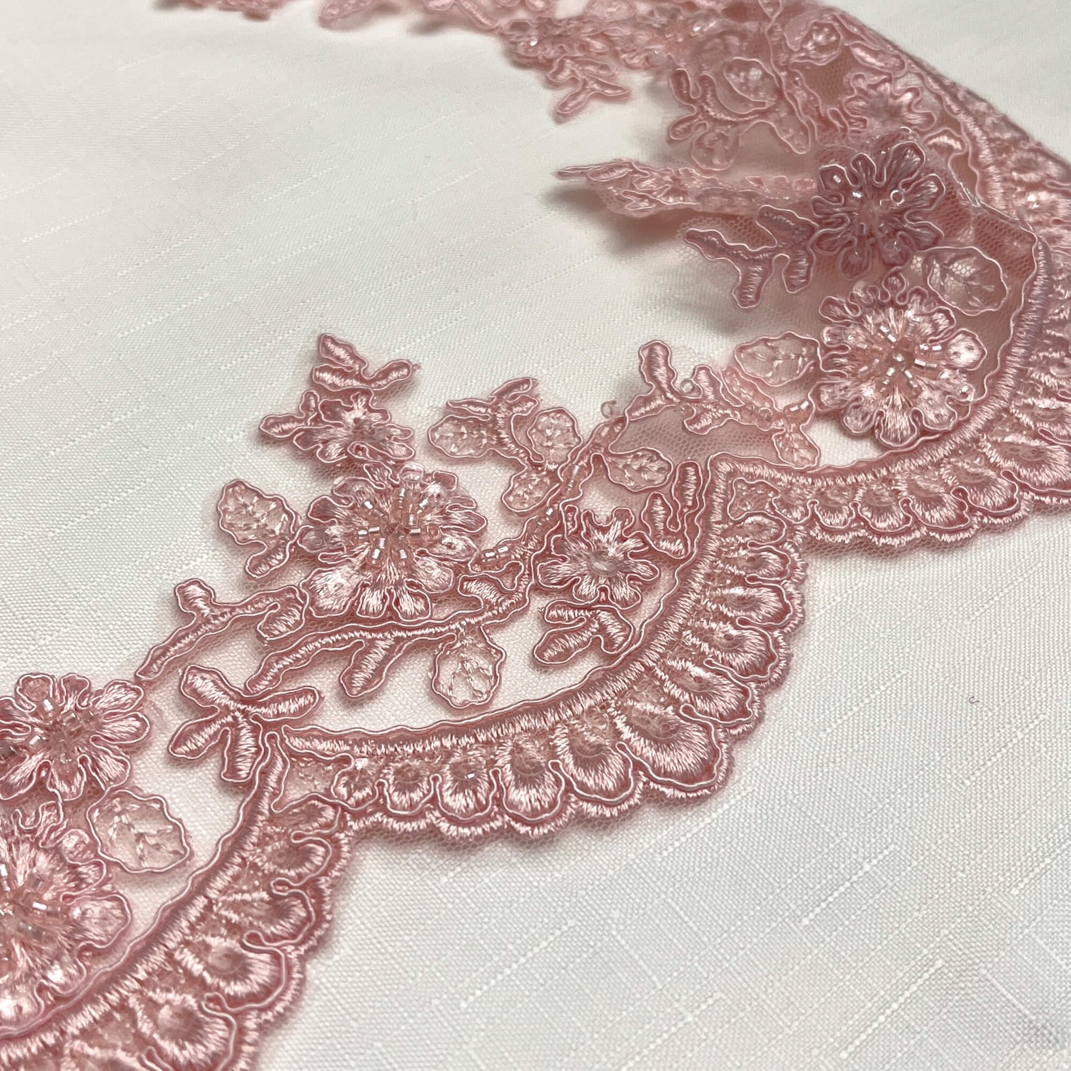 Embroidered Floral Beaded Lace Trim