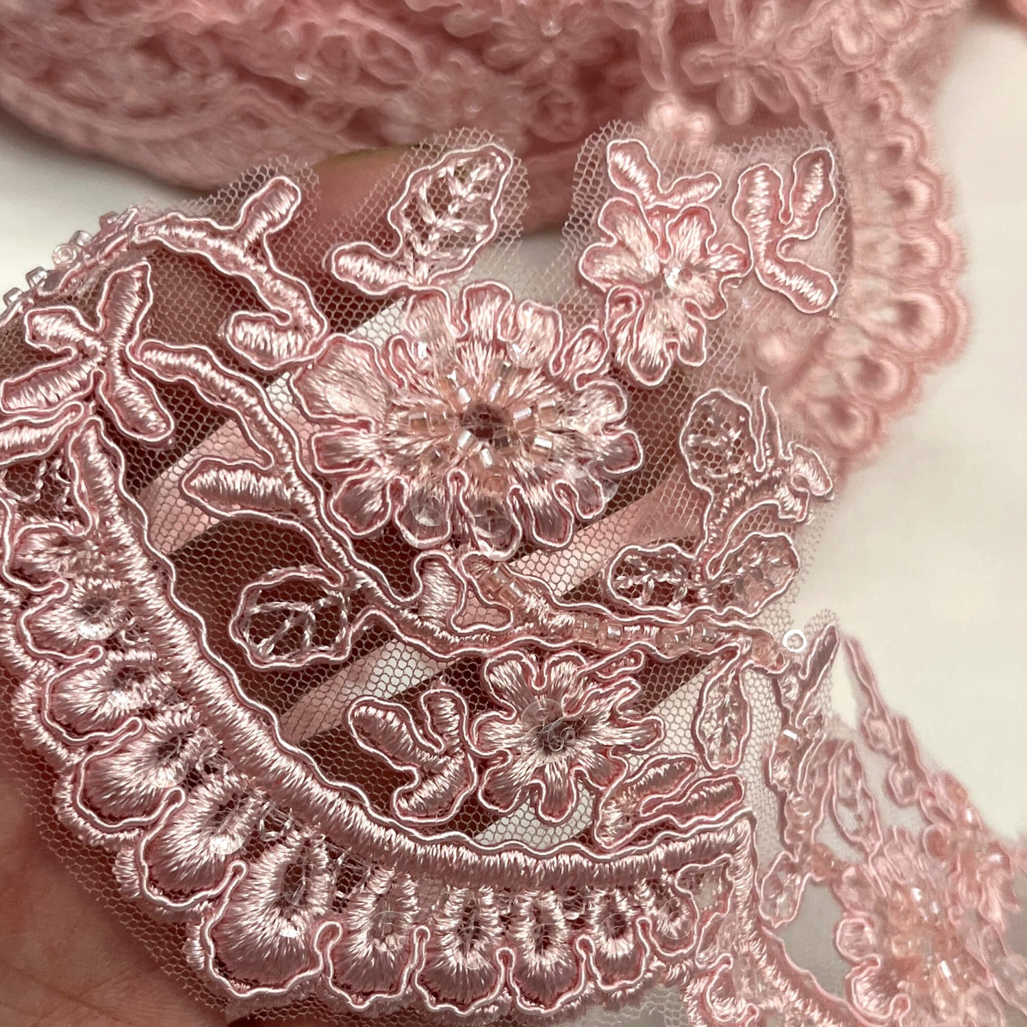 Embroidered Floral Beaded Lace Trim
