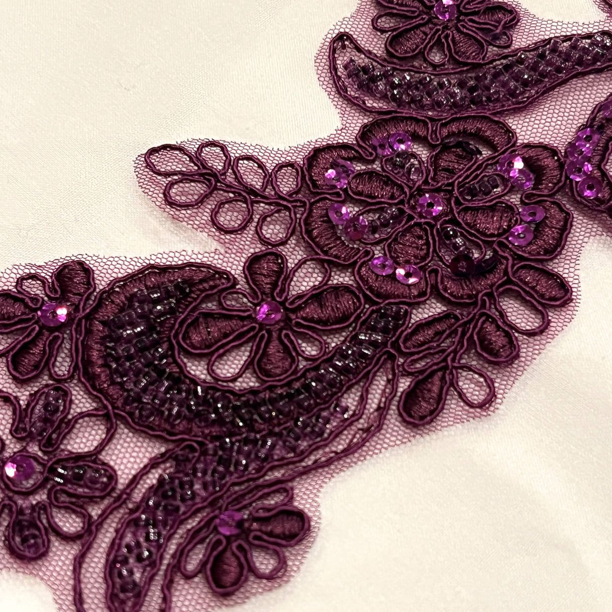 Beaded Corded Floral Lace Applique
