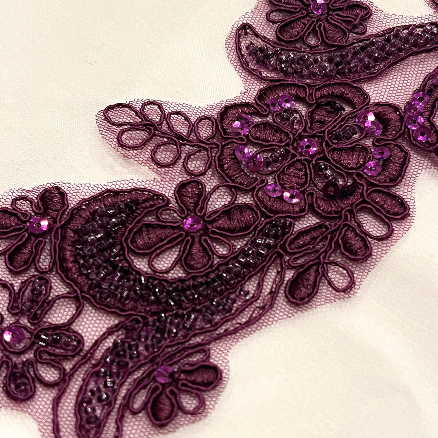 Beaded Corded Floral Lace Applique