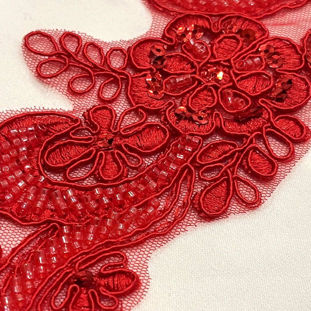 Beaded Corded Floral Lace Applique