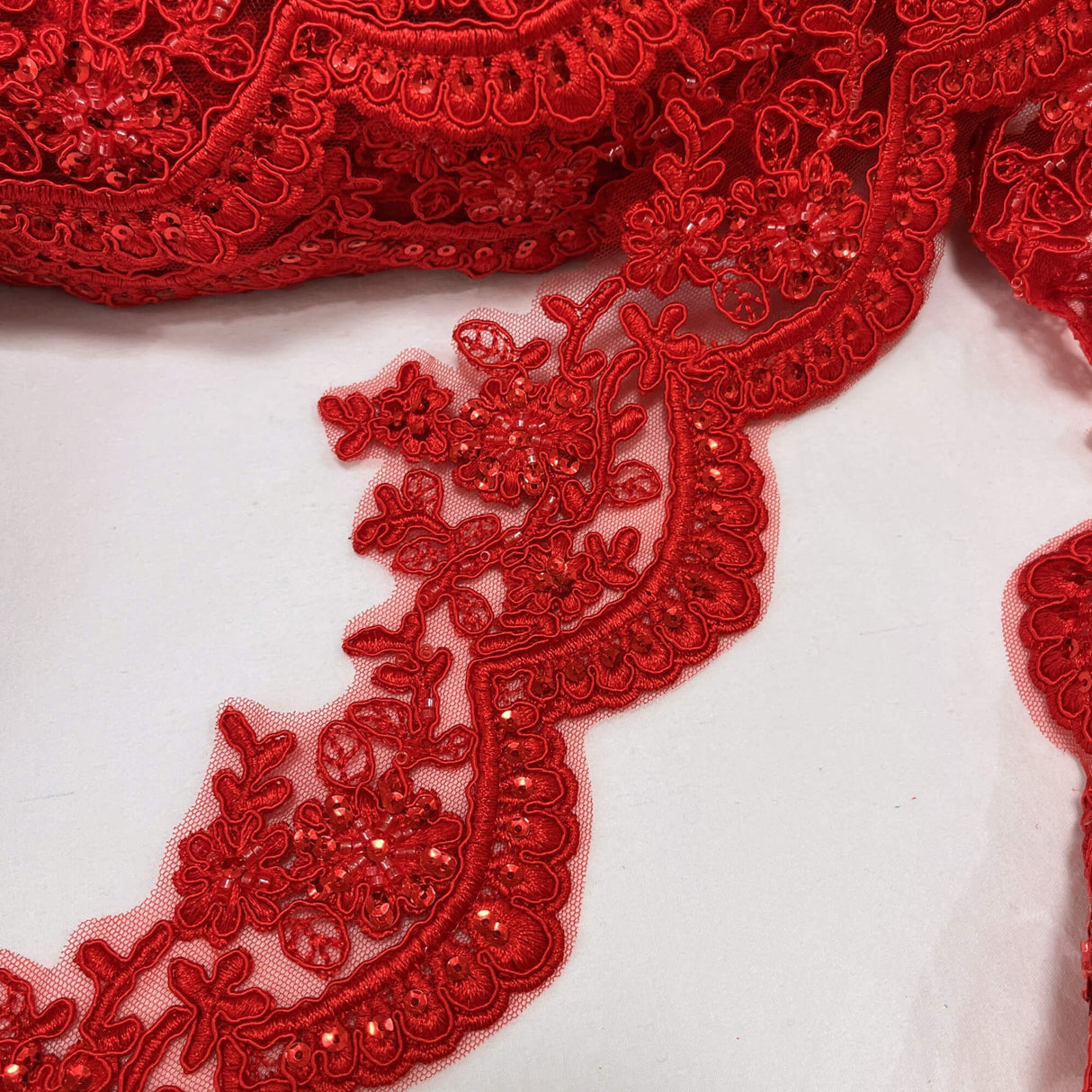 Embroidered Floral Beaded Lace Trim