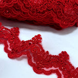 Beaded Corded Lace Trim on Net Mesh