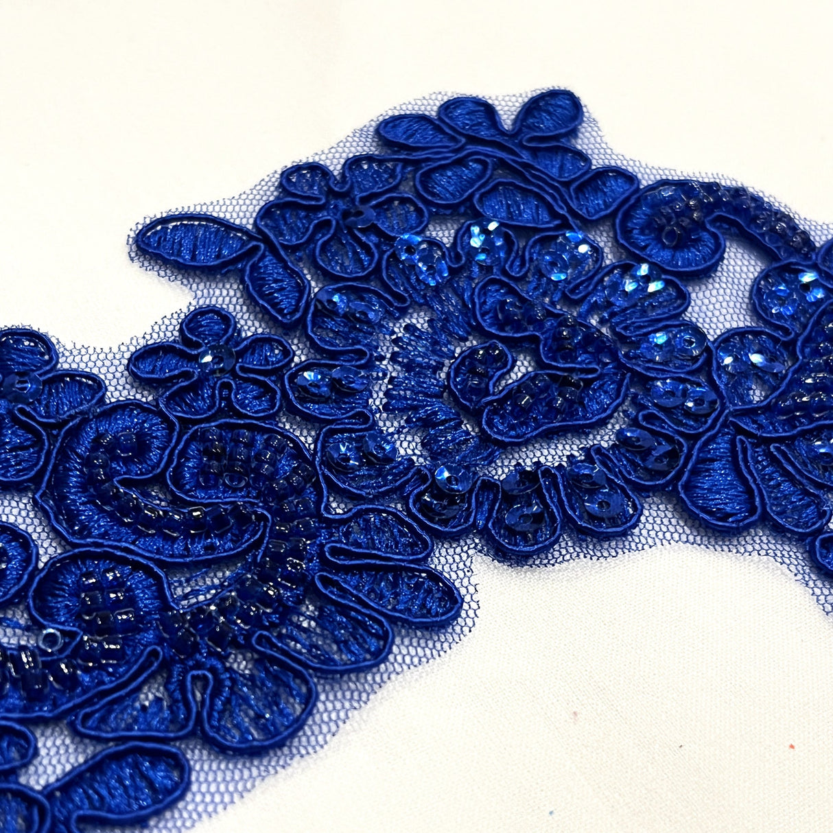 Beaded Corded Floral Lace Applique Pair