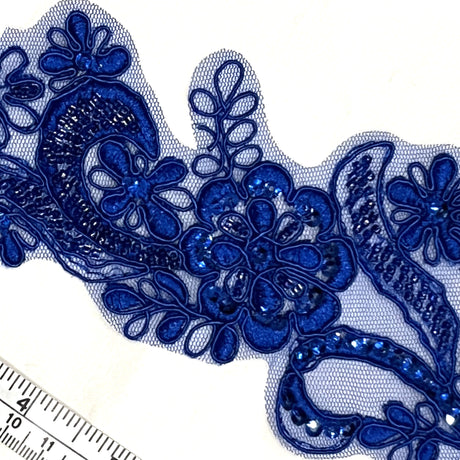 Beaded Corded Floral Lace Applique Pair