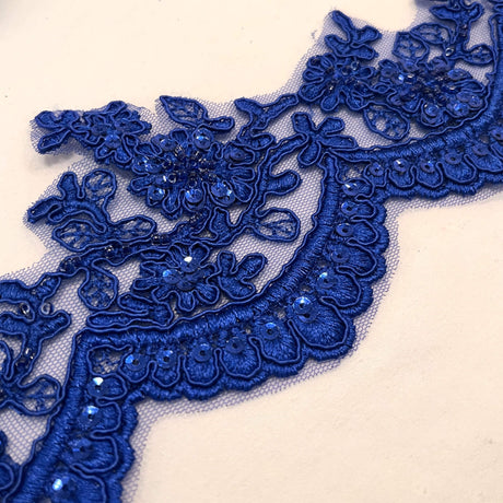 Beaded Corded Floral Lace Trim 4" Wide