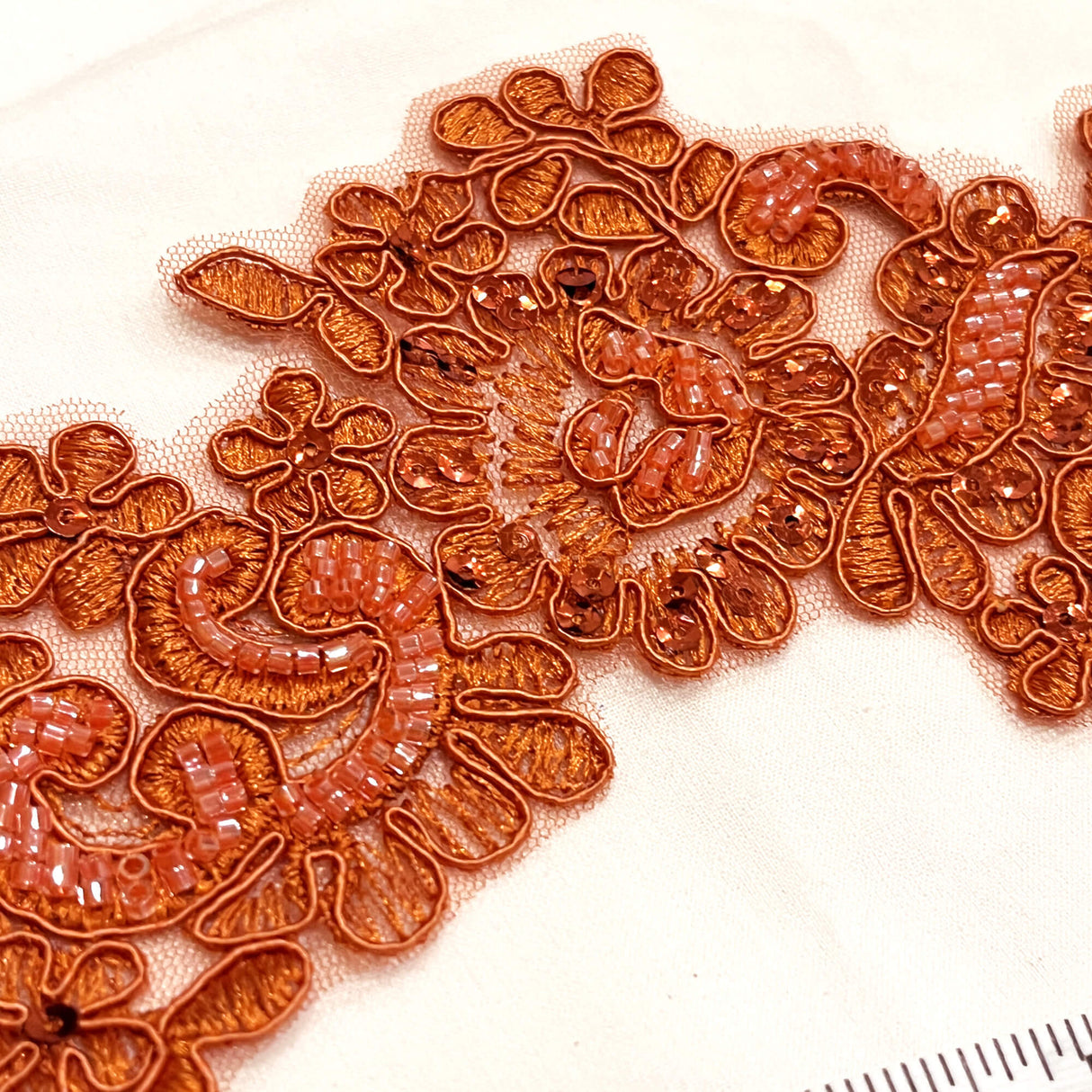 Beaded Corded Floral Lace Applique Pair