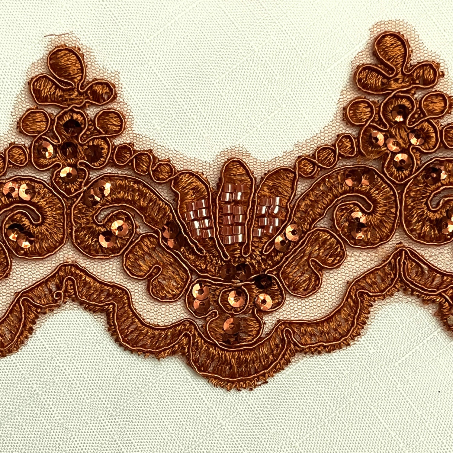 Beaded Corded Lace Trim on Net Mesh