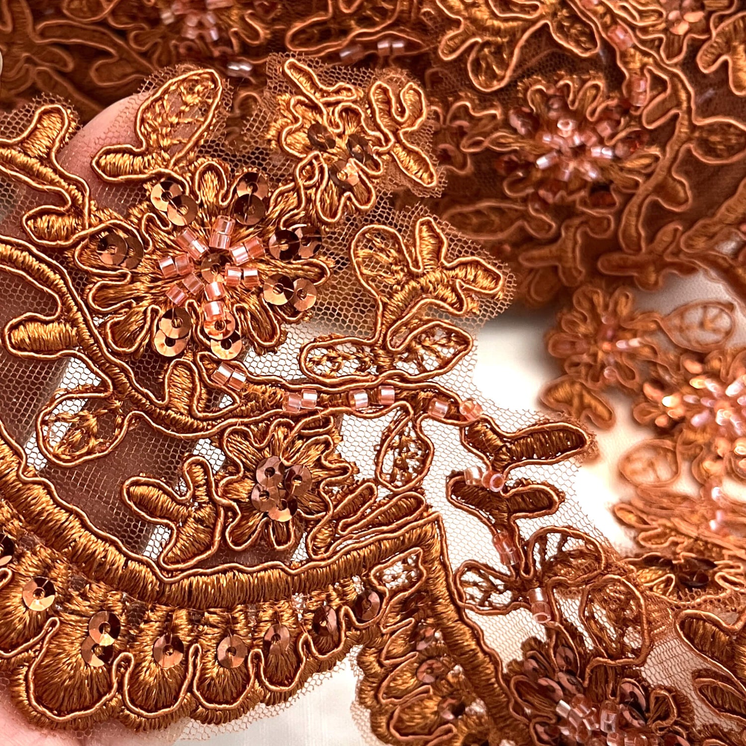 Embroidered Floral Beaded Lace Trim