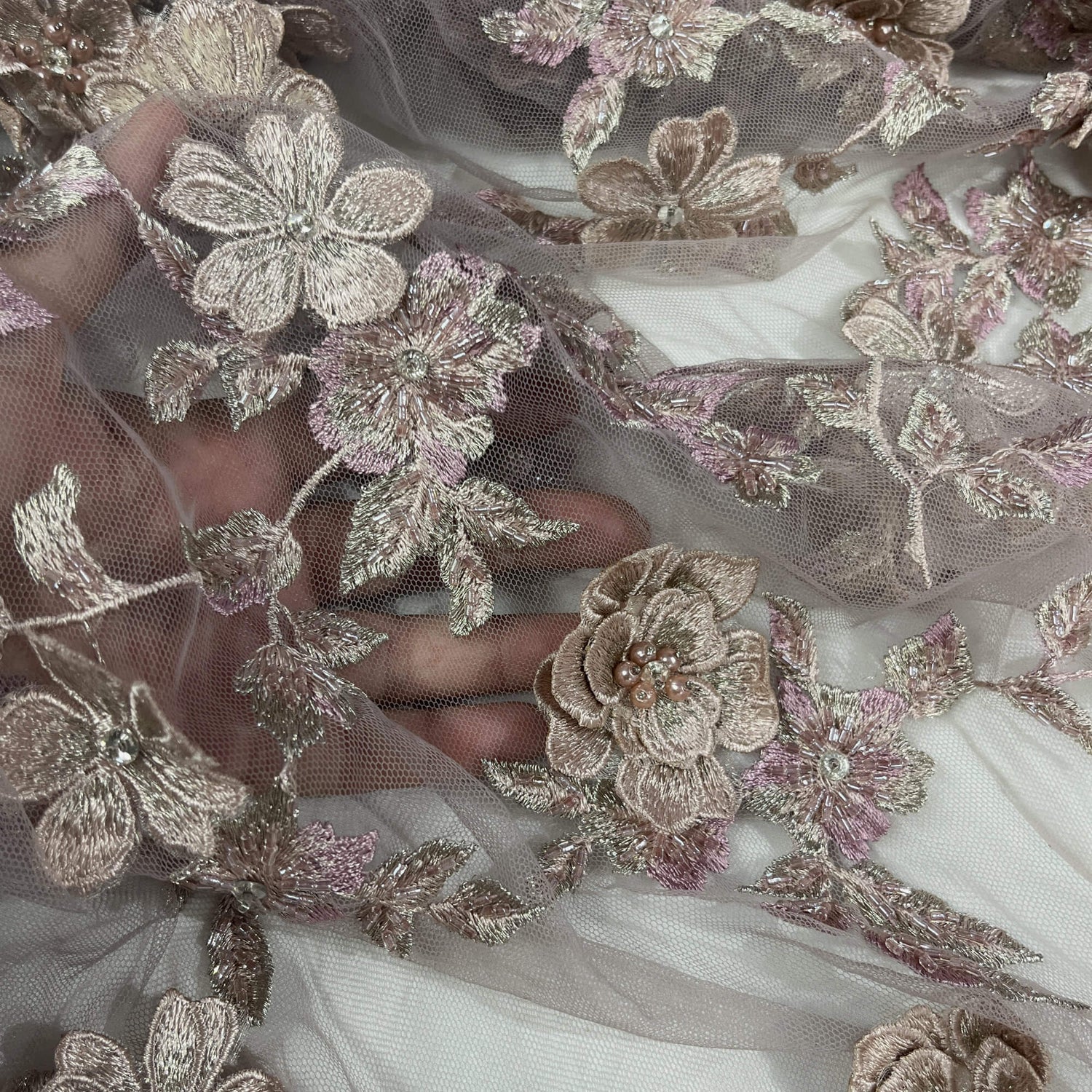 3D Beaded Floral Lace Fabric