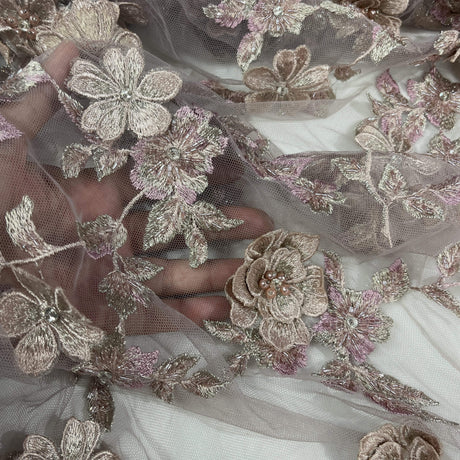 3D Beaded Floral Lace Fabric
