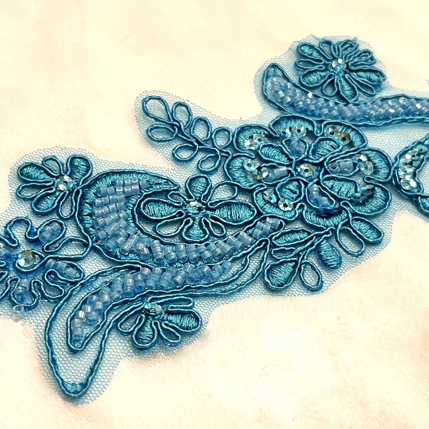 Beaded Corded Floral Lace Applique