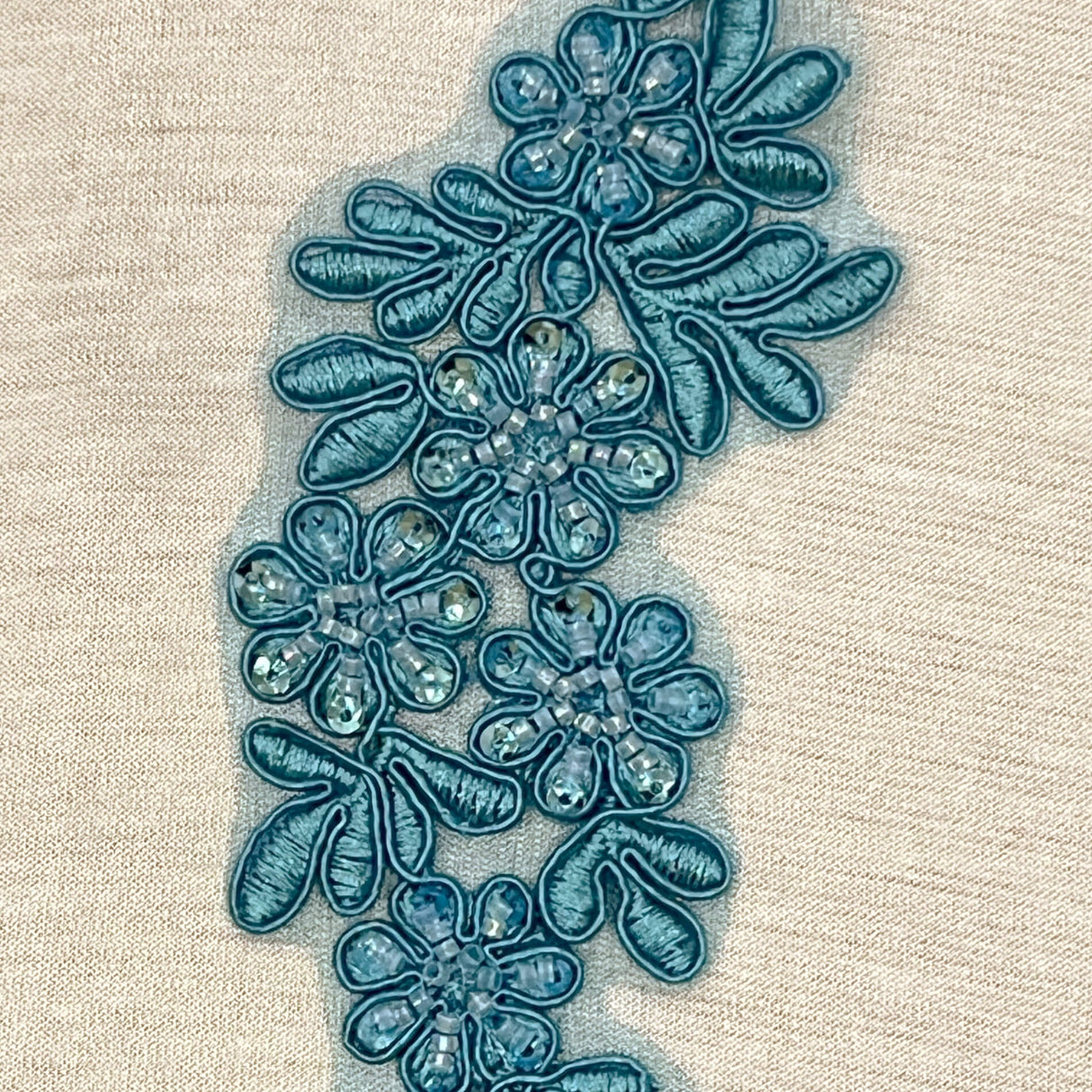 Beaded Corded Floral Lace Applique