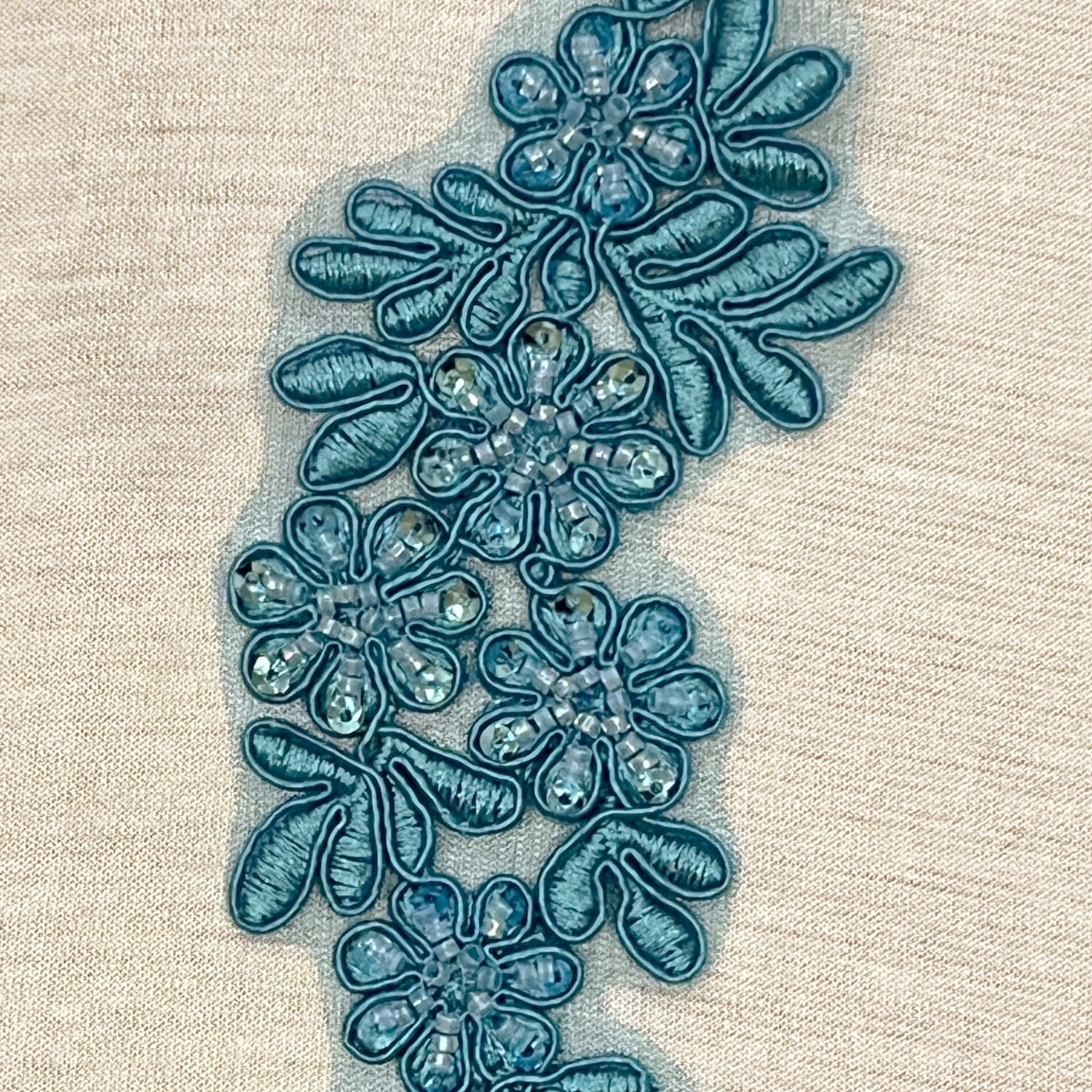 Beaded Corded Floral Lace Applique