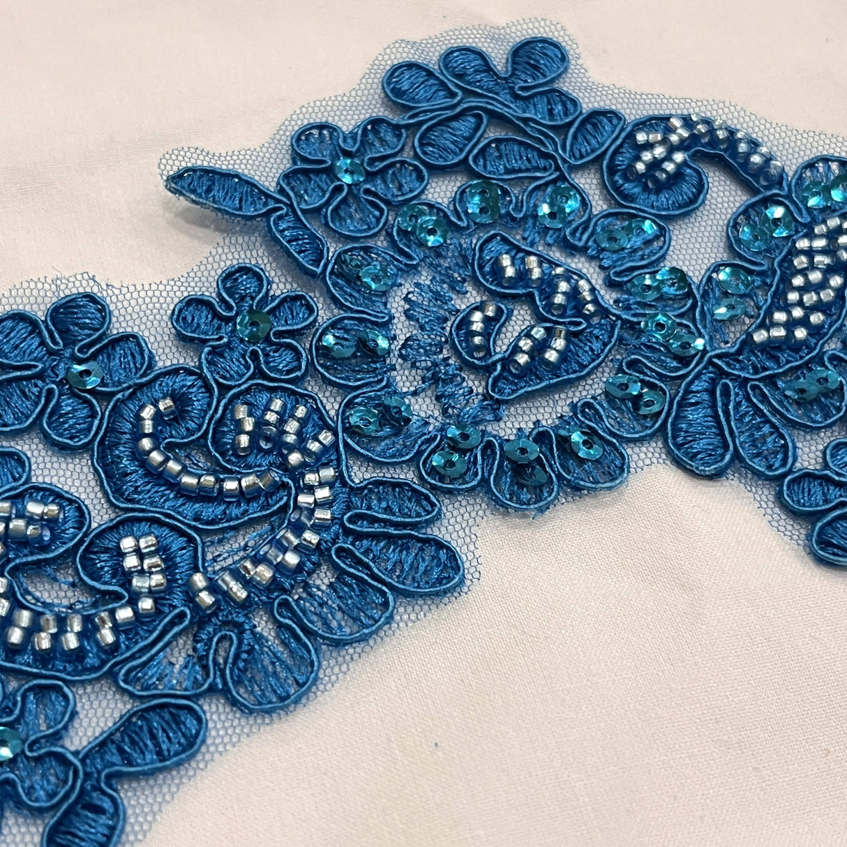 Beaded Corded Floral Lace Applique Pair