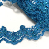 Beaded Corded Lace Trim on Net Mesh
