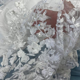 Beaded 3D Floral Lace Fabric Off White