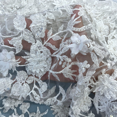 Beaded 3D Floral Lace Fabric