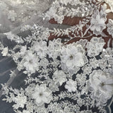 1 Yard Beaded 3D Floral Lace Fabric Embroidered on 100% Polyester Net Mesh