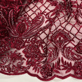 Beaded Lace Fabric on Polyester Net Mesh 52"