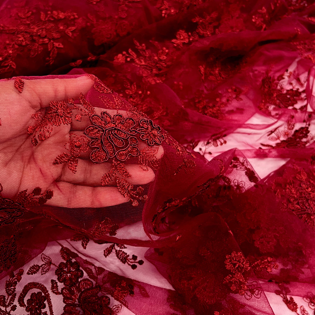Corded Bridal Lace Fabric on Polyester Net Mesh