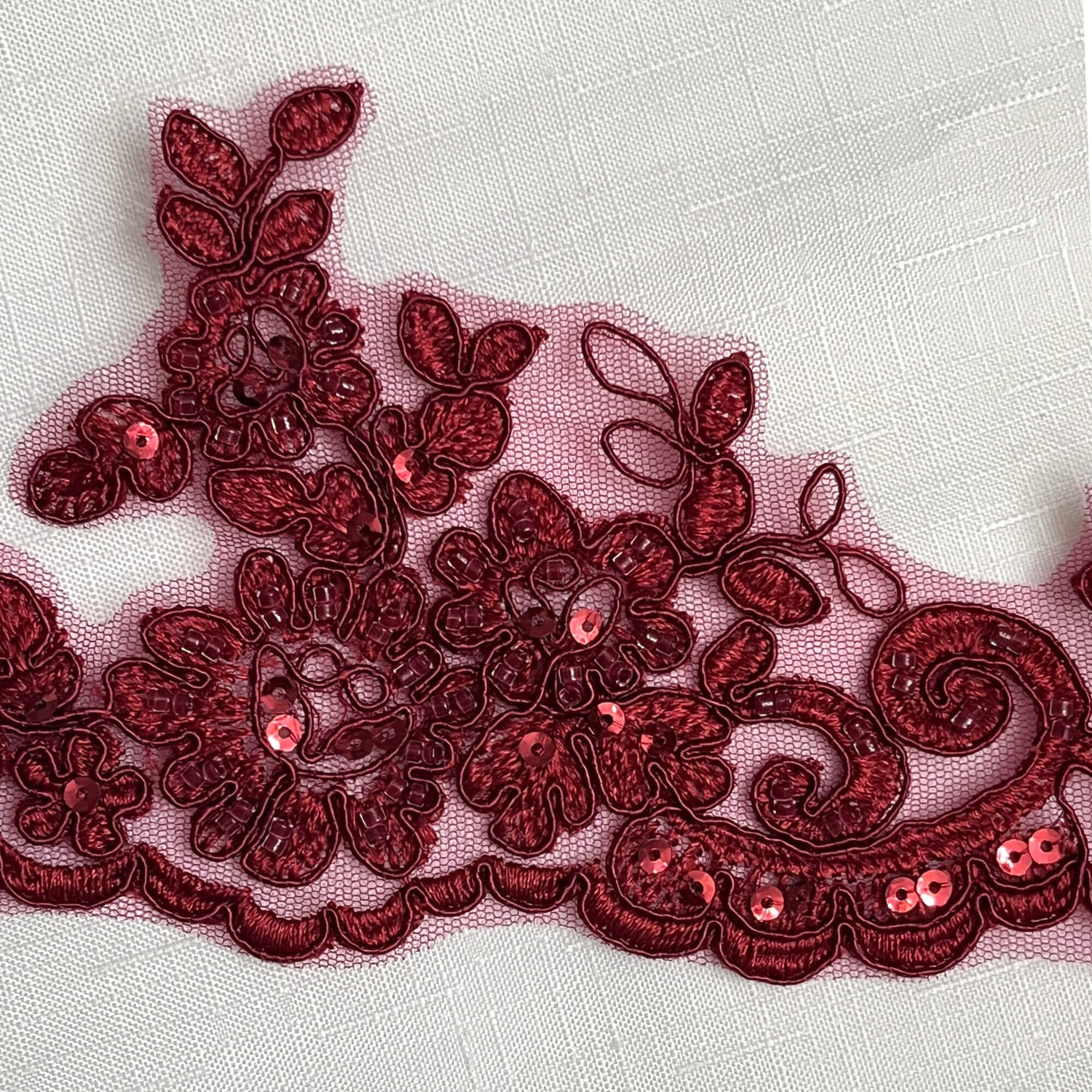 Beaded Corded Lace Trim on Polyester Net Mesh
