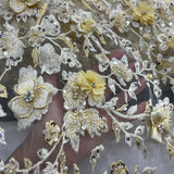 1 Yard Beaded Lace Fabric Embroidered 100 Percent Polyester Net Mesh 50 inch Width