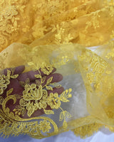 Corded Bridal Lace Fabric on Polyester Net Mesh