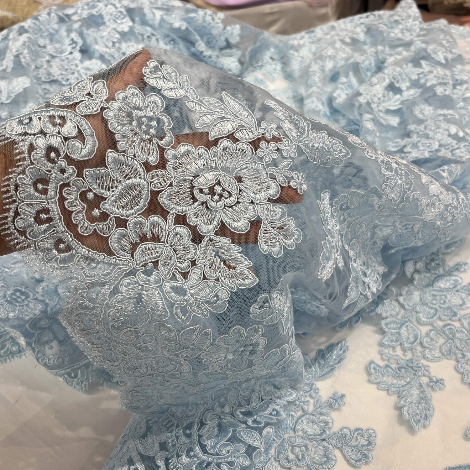 Corded Bridal Lace Embroidered Net Mesh