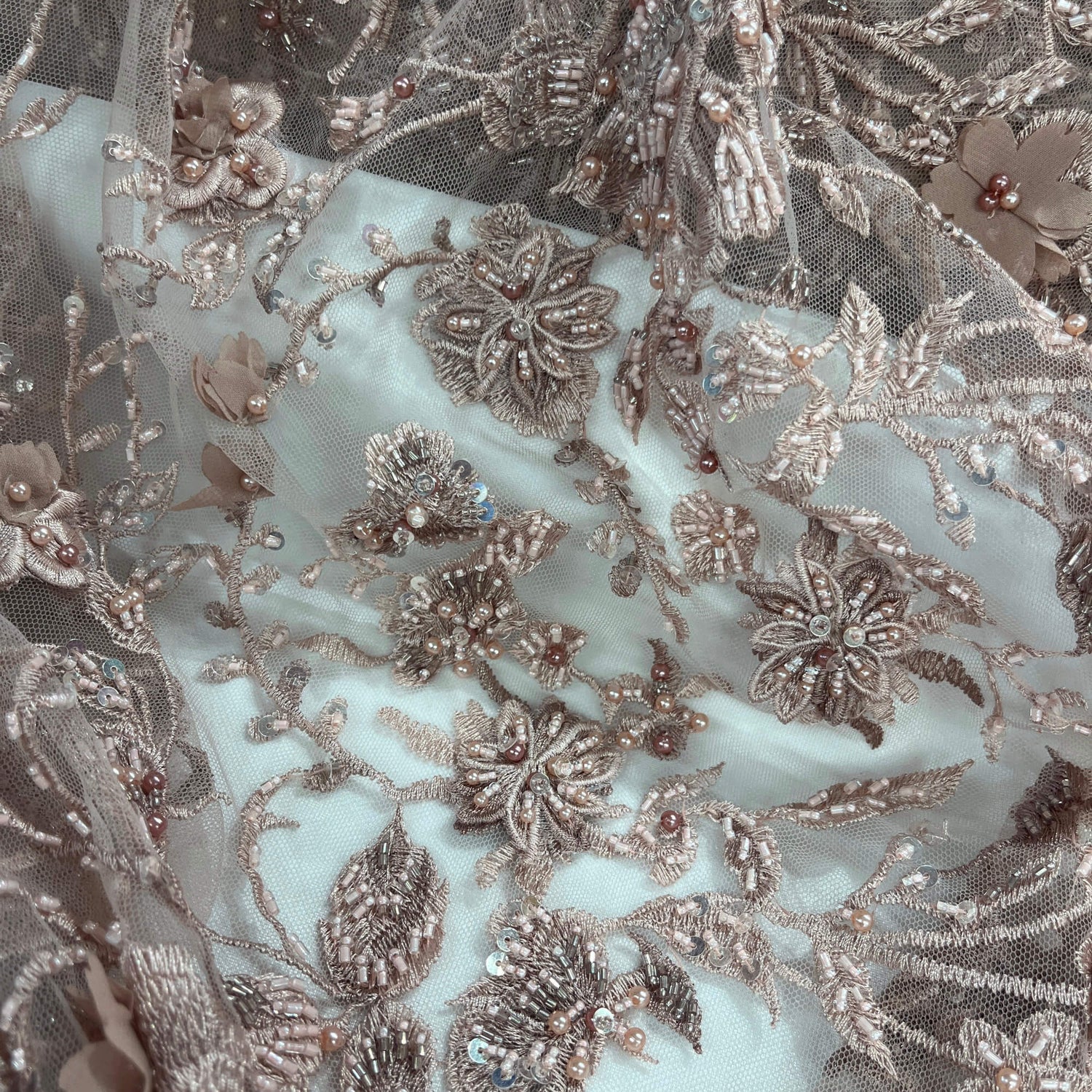 Beaded 3D Floral Lace Fabric