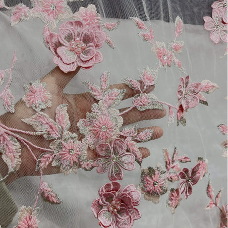 3D Beaded Floral Lace Fabric