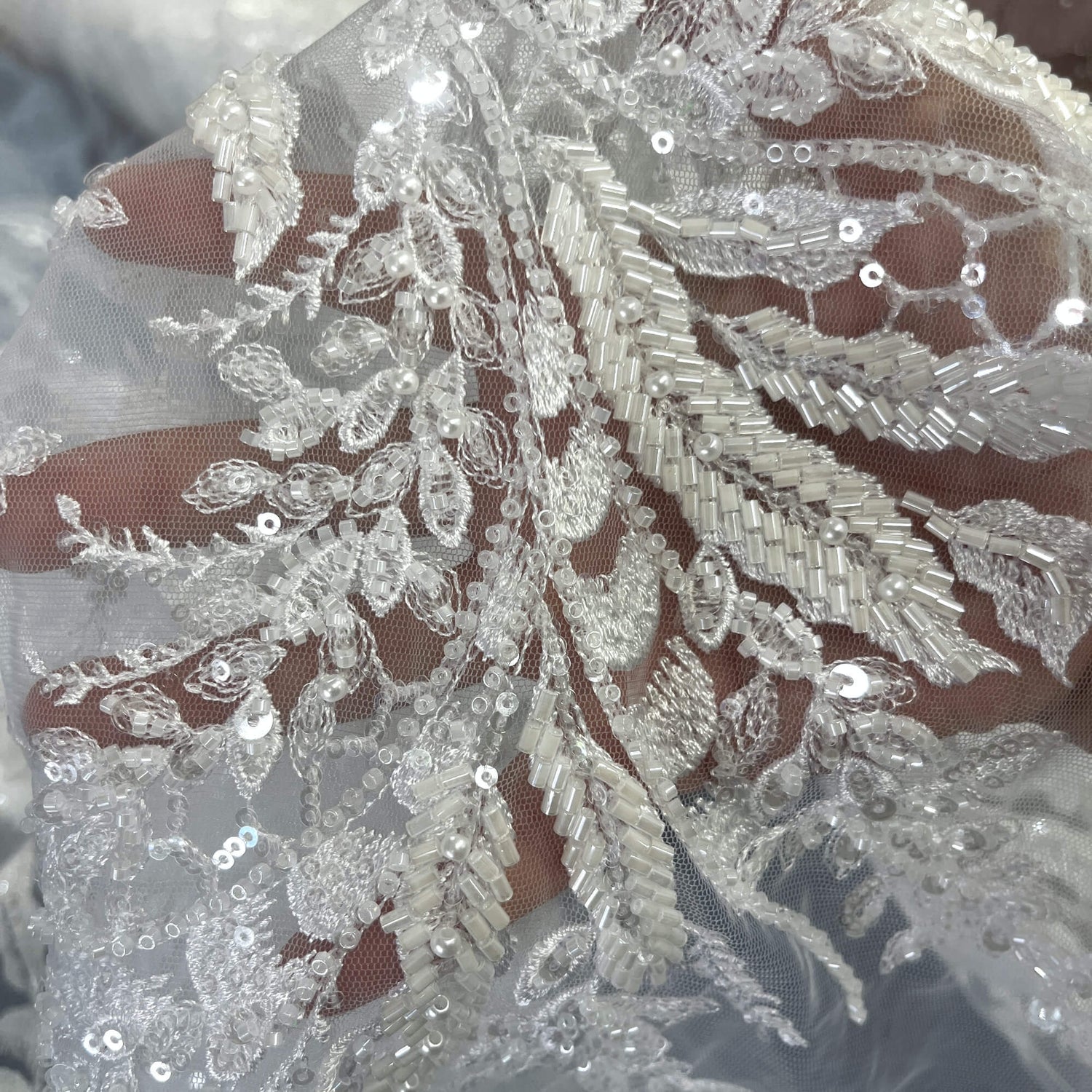 Embroidered Beaded Vine Leaf Lace
